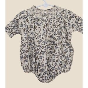Noralee Baby Floral Smocked Bubble Romper Swiss Dot Cotton‎ 3M Cream Tan